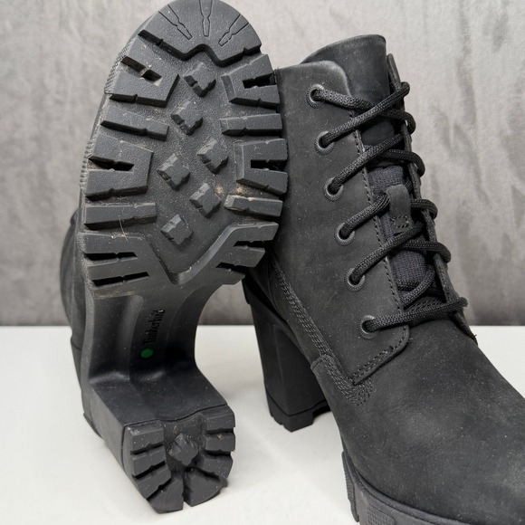 Timberland Boots Womens Sz 8.5 Lana Point Black Nubuck Lace Up Block Heel - Picture 7 of 12